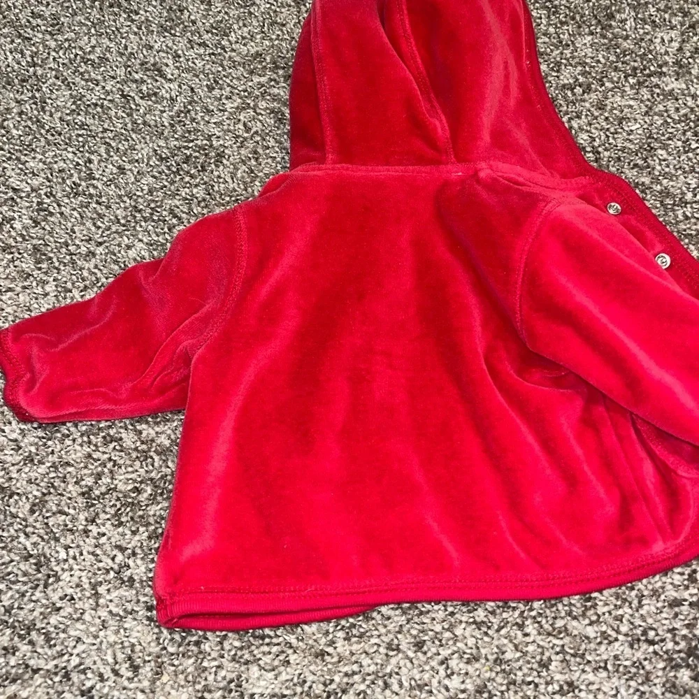 Vintage BABY GAP NEWBORN UP TO 3 MONTHS  RED VELOUR HOODIE SOFT WARM Christmas